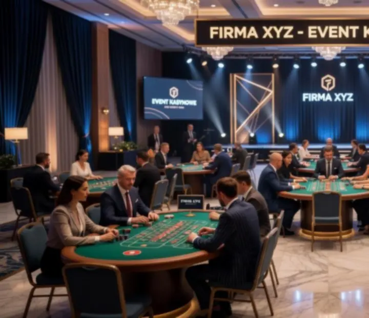 Firmowy wieczór kasynowy z elegancko ubranymi gośćmi