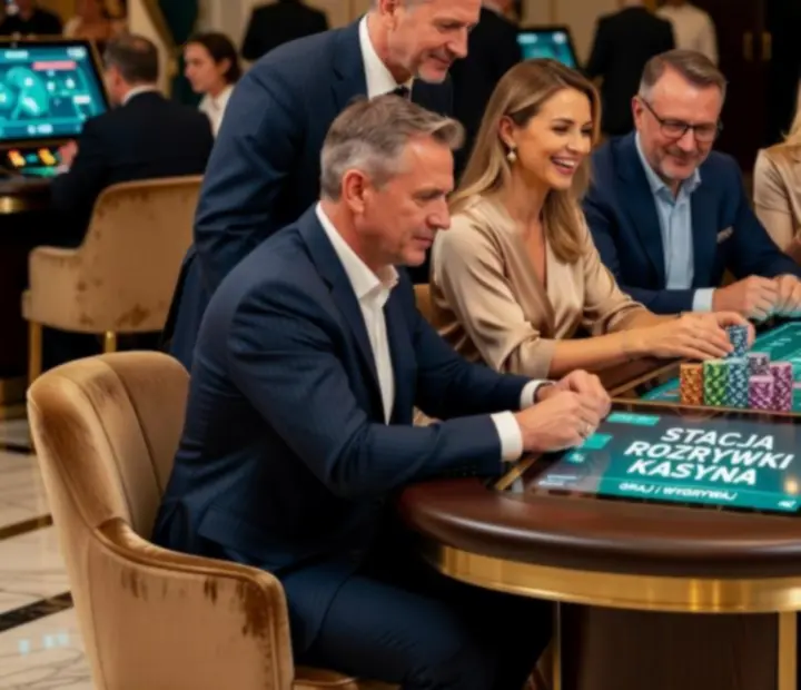 Goście bawiący się przy stołach kasynowych podczas eventu firmowego